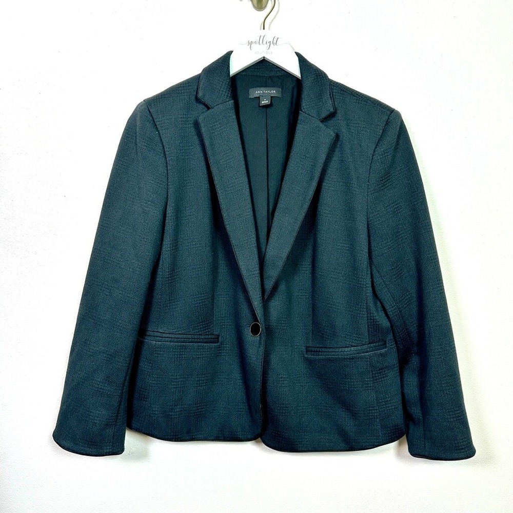 ANN TAYLOR Black Dark Gray One Button Blazer, Size 14